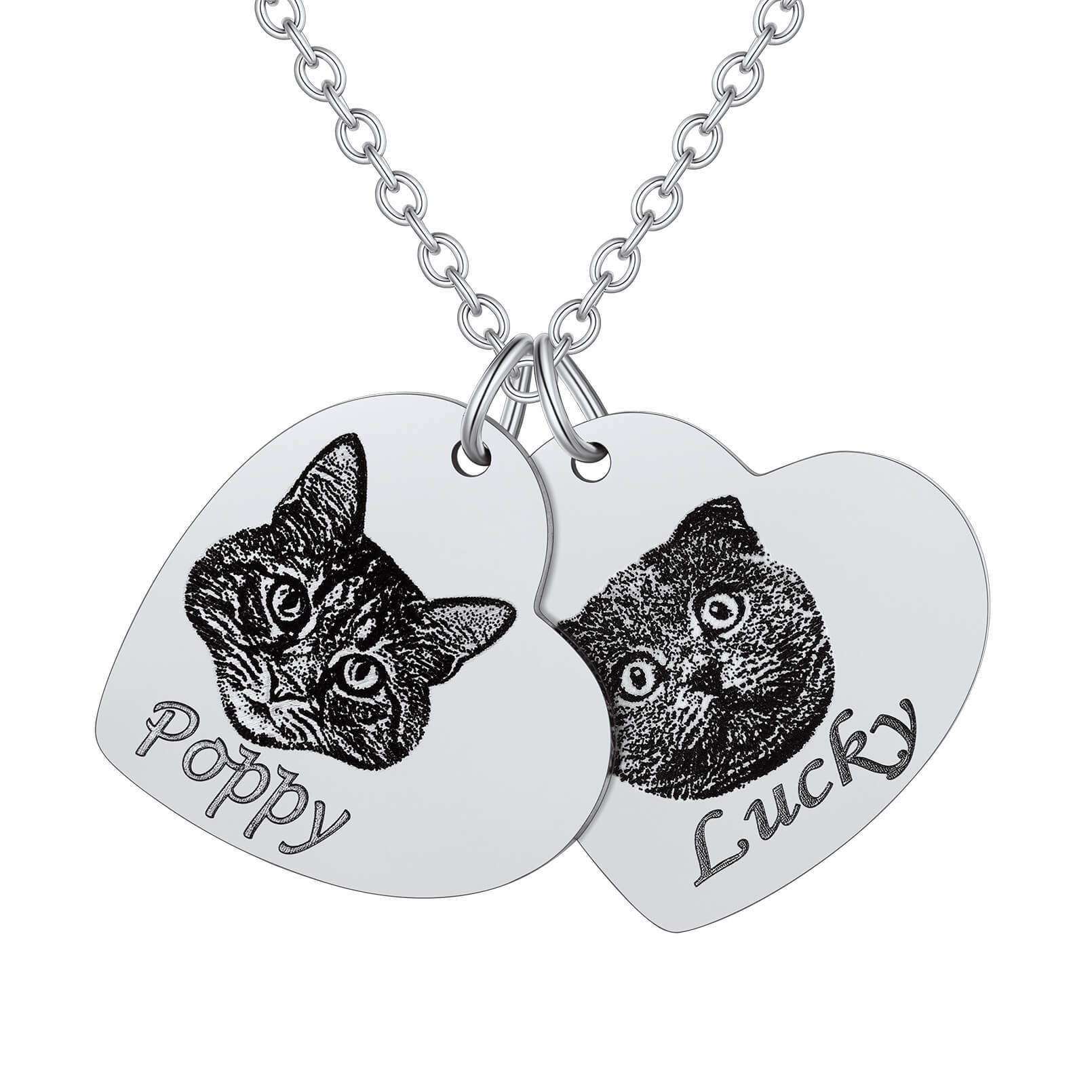 Custom 1-3 Heart Pet Portrait Photo Necklace for Pet Lover Pet Loss Gift