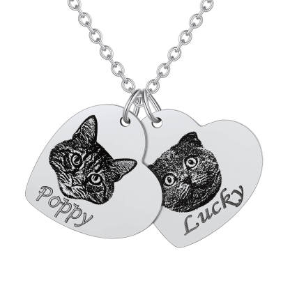 Custom 1-3 Heart Pet Portrait Photo Necklace for Pet Lover Pet Loss Gift