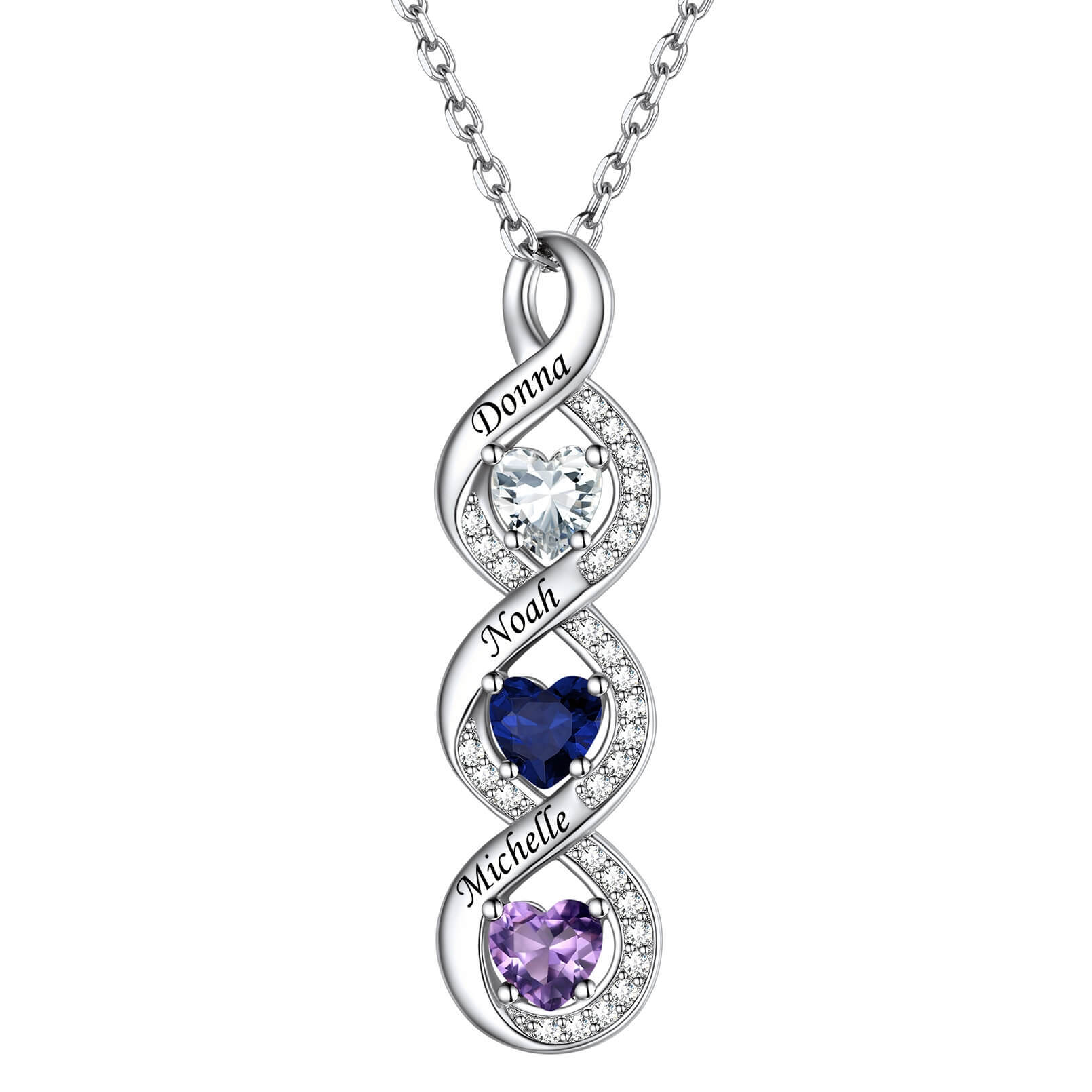Custom Birthstone Necklace Heart Infinity Pendant For Mom with Names