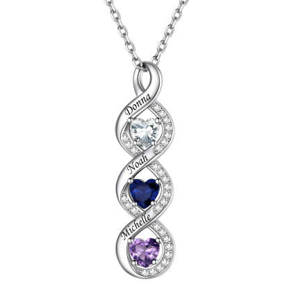 Custom Birthstone Necklace Heart Infinity Pendant For Mom with Names