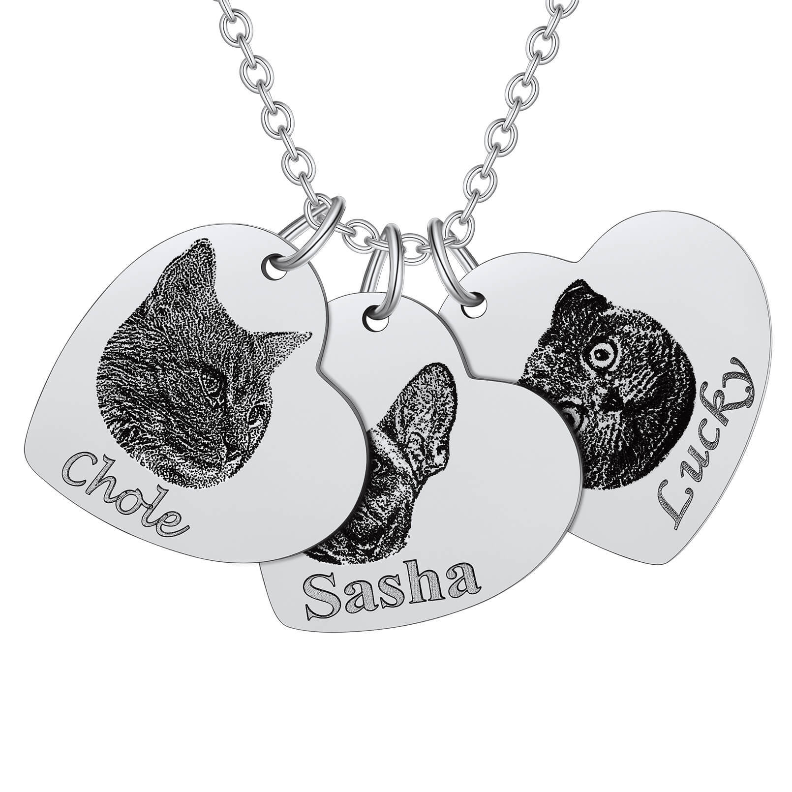 Custom 1-3 Heart Pet Portrait Photo Necklace for Pet Lover Pet Loss Gift