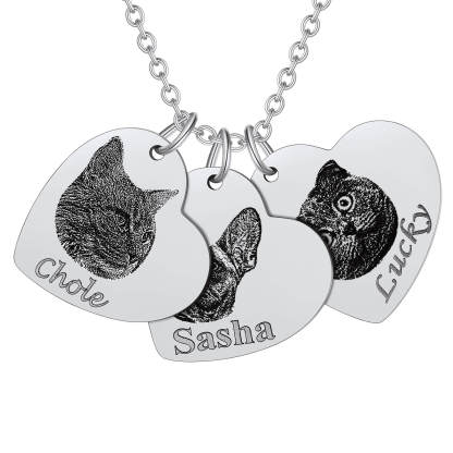 Custom 1-3 Heart Pet Portrait Photo Necklace for Pet Lover Pet Loss Gift
