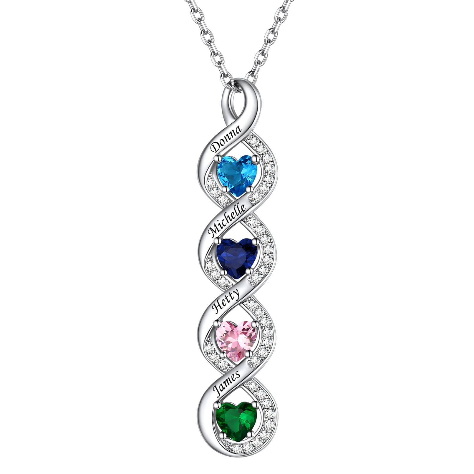 Infinity Birthstone Necklace 4 Stones For Mom Grandma