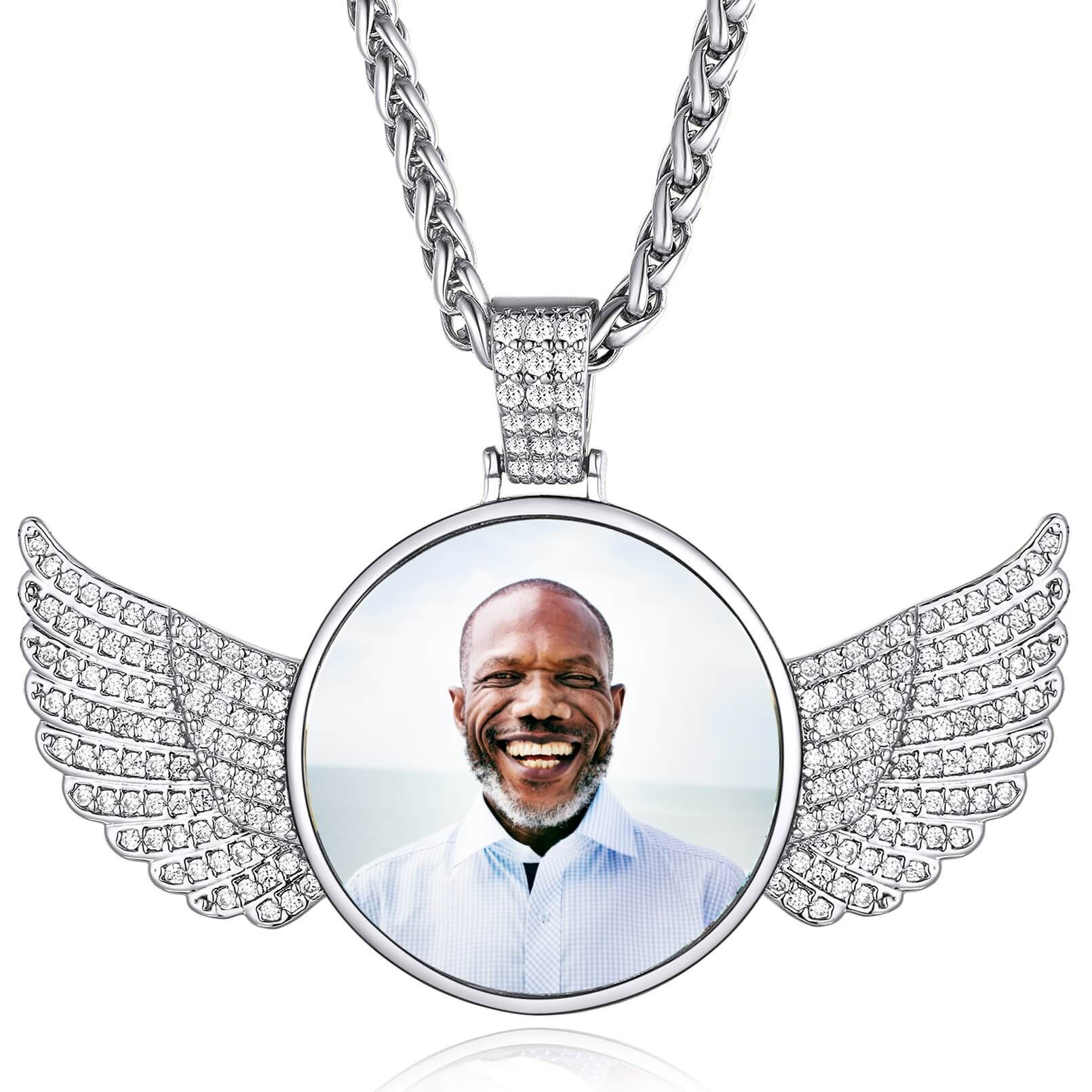 Personalized  Photo Necklace Angel Wing Circle Chain with Picture