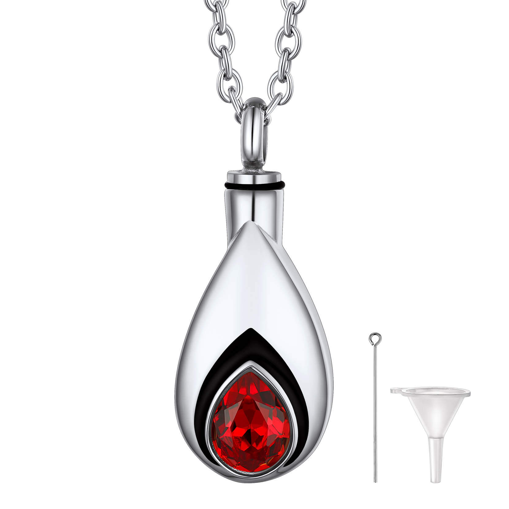 Teardrop Birthstone Urn Necklace for Ashes - Memorial Cremation Jewelry