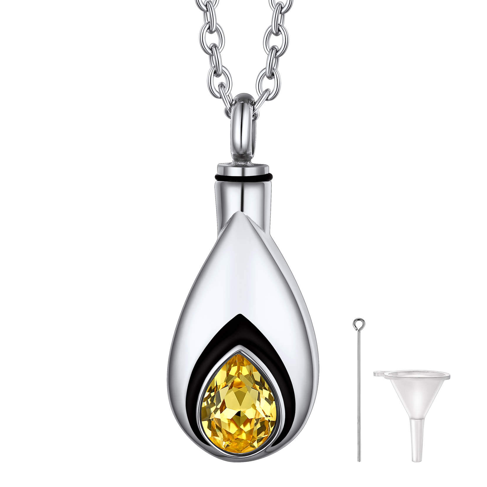 Teardrop Birthstone Urn Necklace for Ashes Memorial Cremation Jewelry