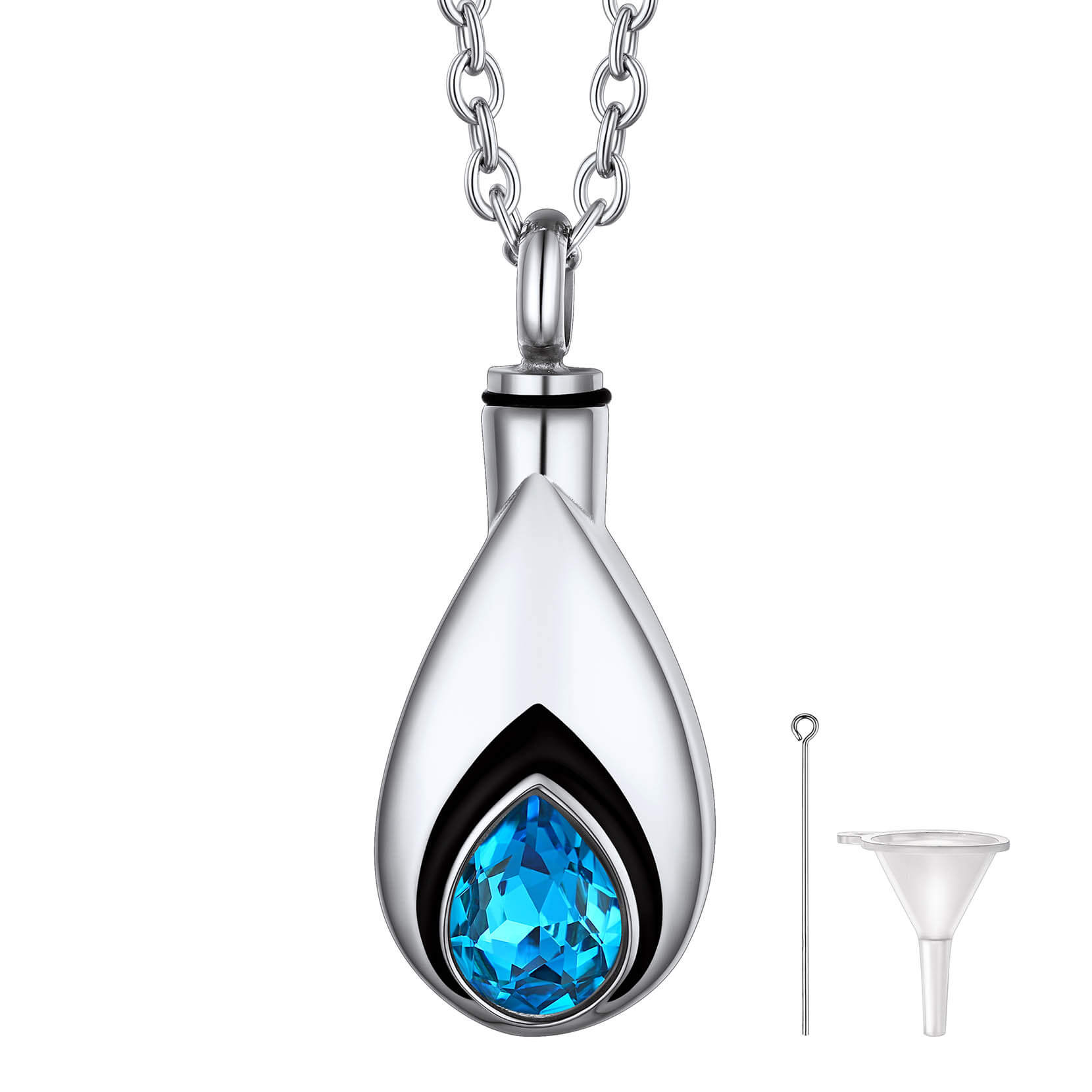 Teardrop Birthstone Urn Necklace for Ashes Memorial Cremation Jewelry