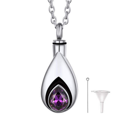 Teardrop Birthstone Urn Necklace for Ashes Memorial Cremation Jewelry