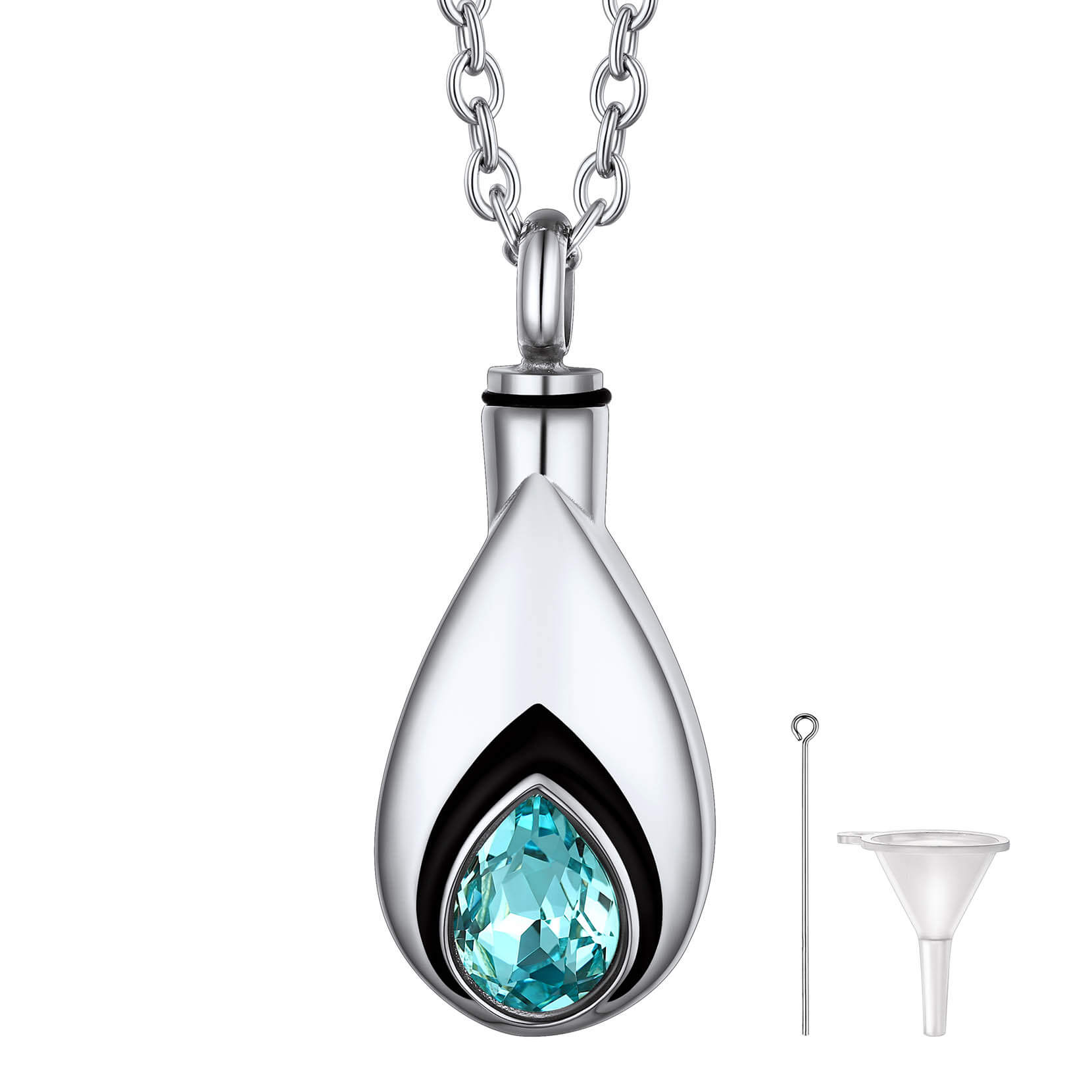 Teardrop Birthstone Urn Necklace for Ashes Memorial Cremation Jewelry