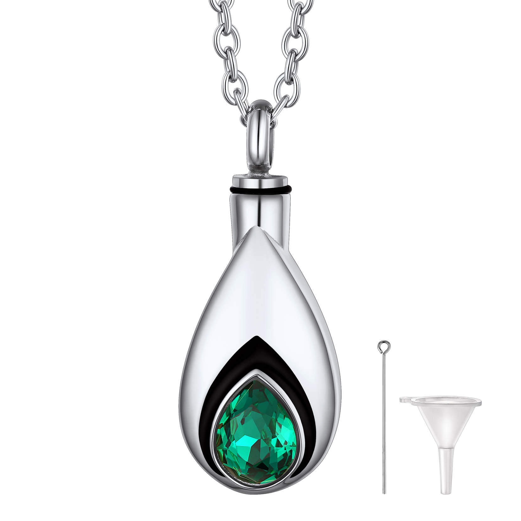 Teardrop Birthstone Urn Necklace for Ashes Memorial Cremation Jewelry