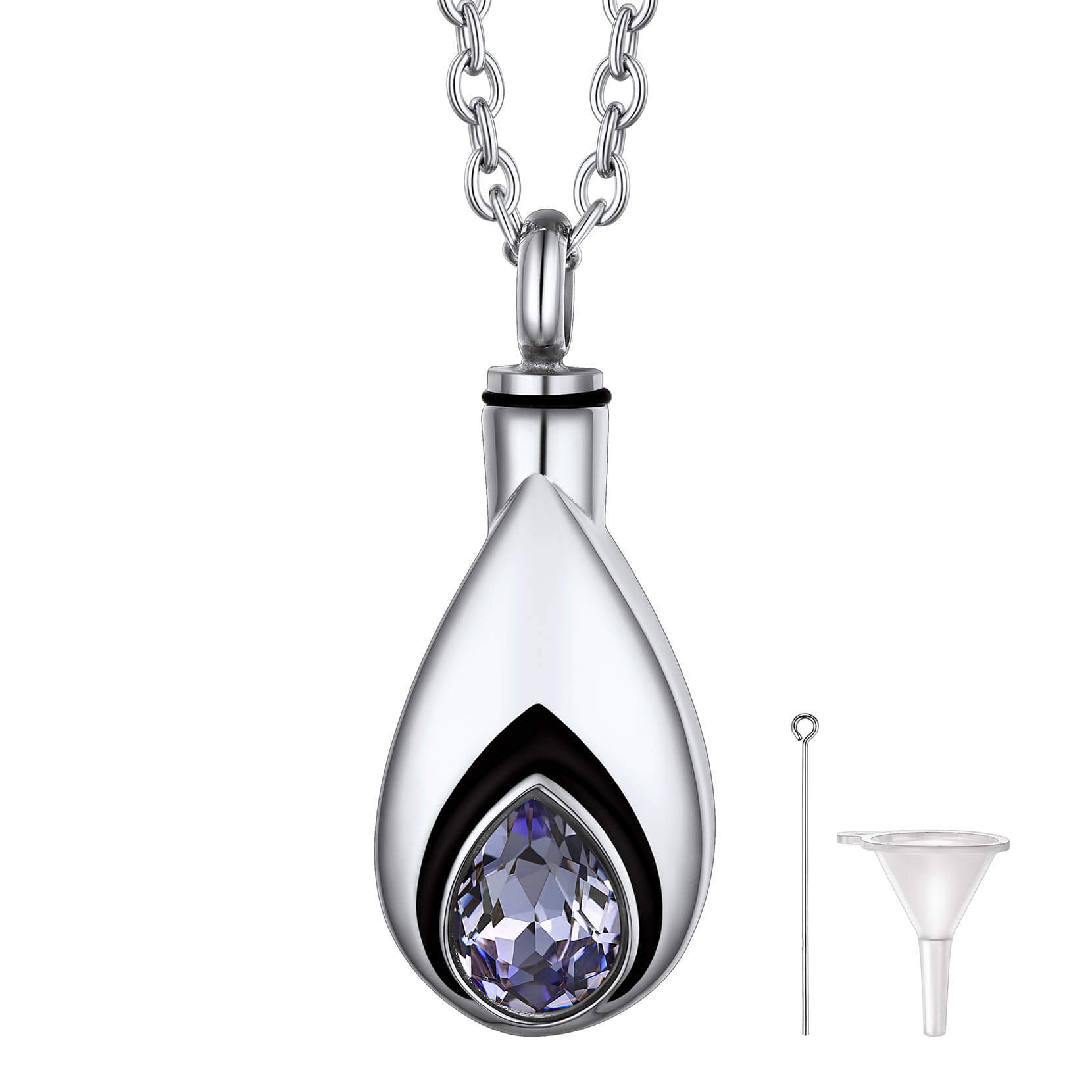 Teardrop Birthstone Urn Necklace for Ashes Memorial Cremation Jewelry