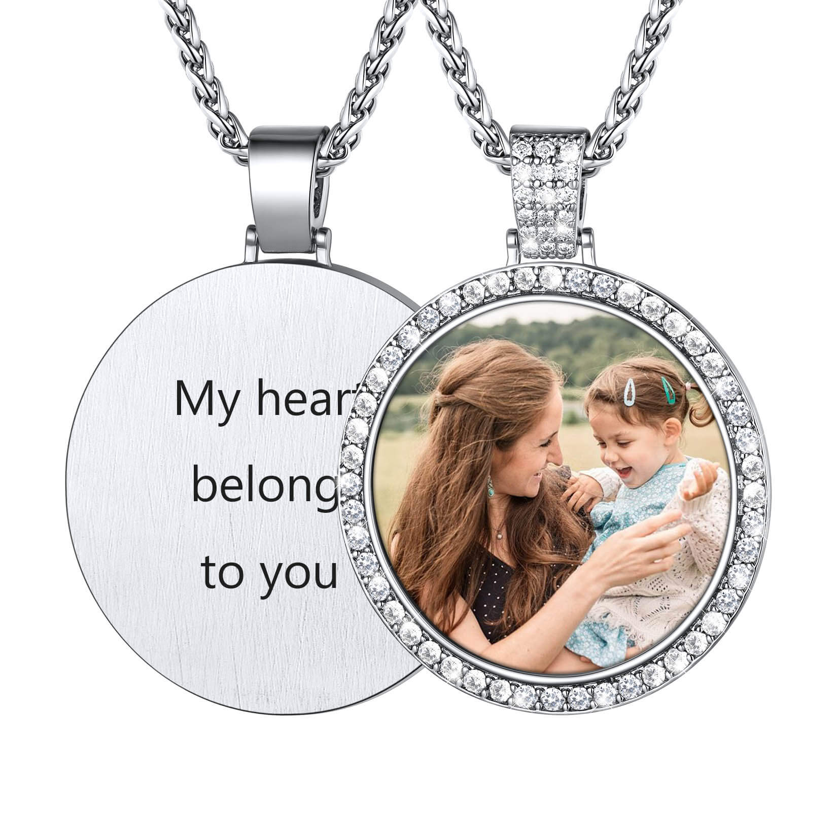 silver Photo Necklace - Custom Circle Chain with Picture