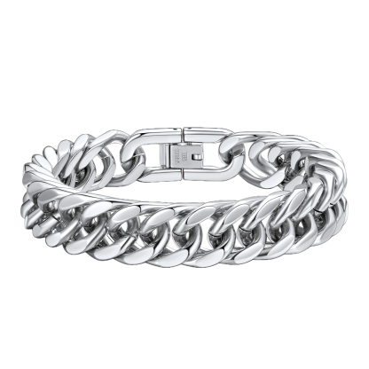 silver Cuban Link Curb Chain bracelet-12mm