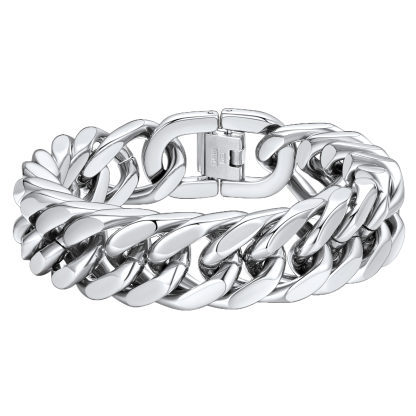 silver Cuban Link Curb Chain bracelet-17mm