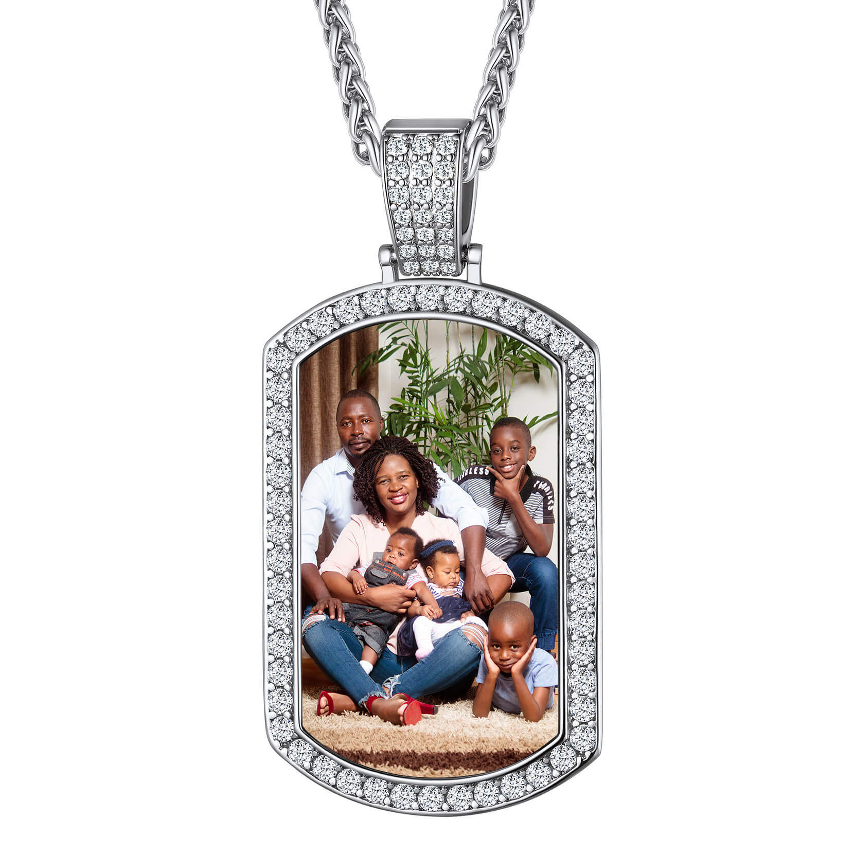  silver dog tag Photo Necklace 