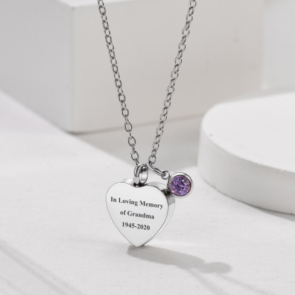 silver birthstone Heart Cremation Urn Necklace for Ashes