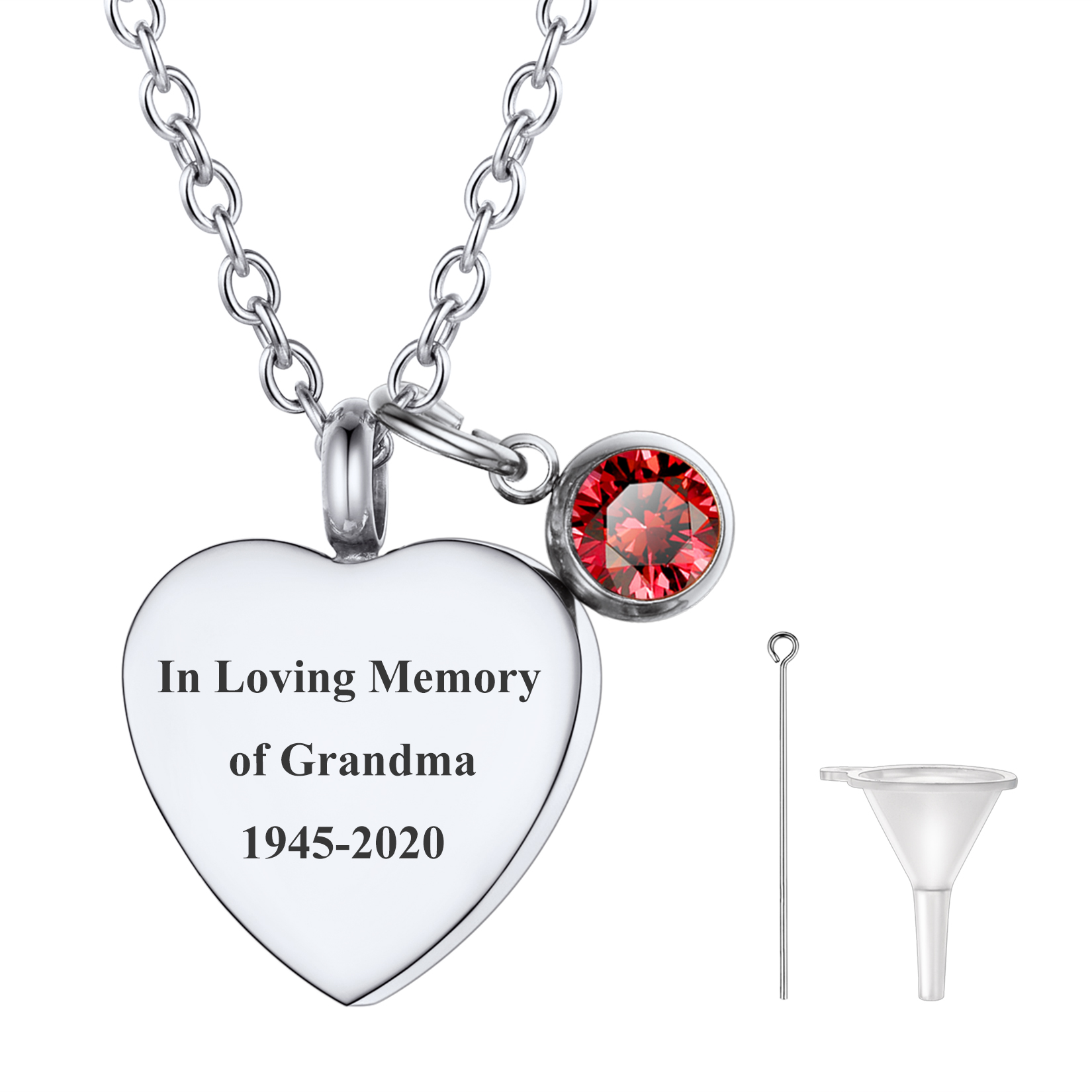 Custom Heart Cremation Urn Necklace for Ashes with Birthstone Charm