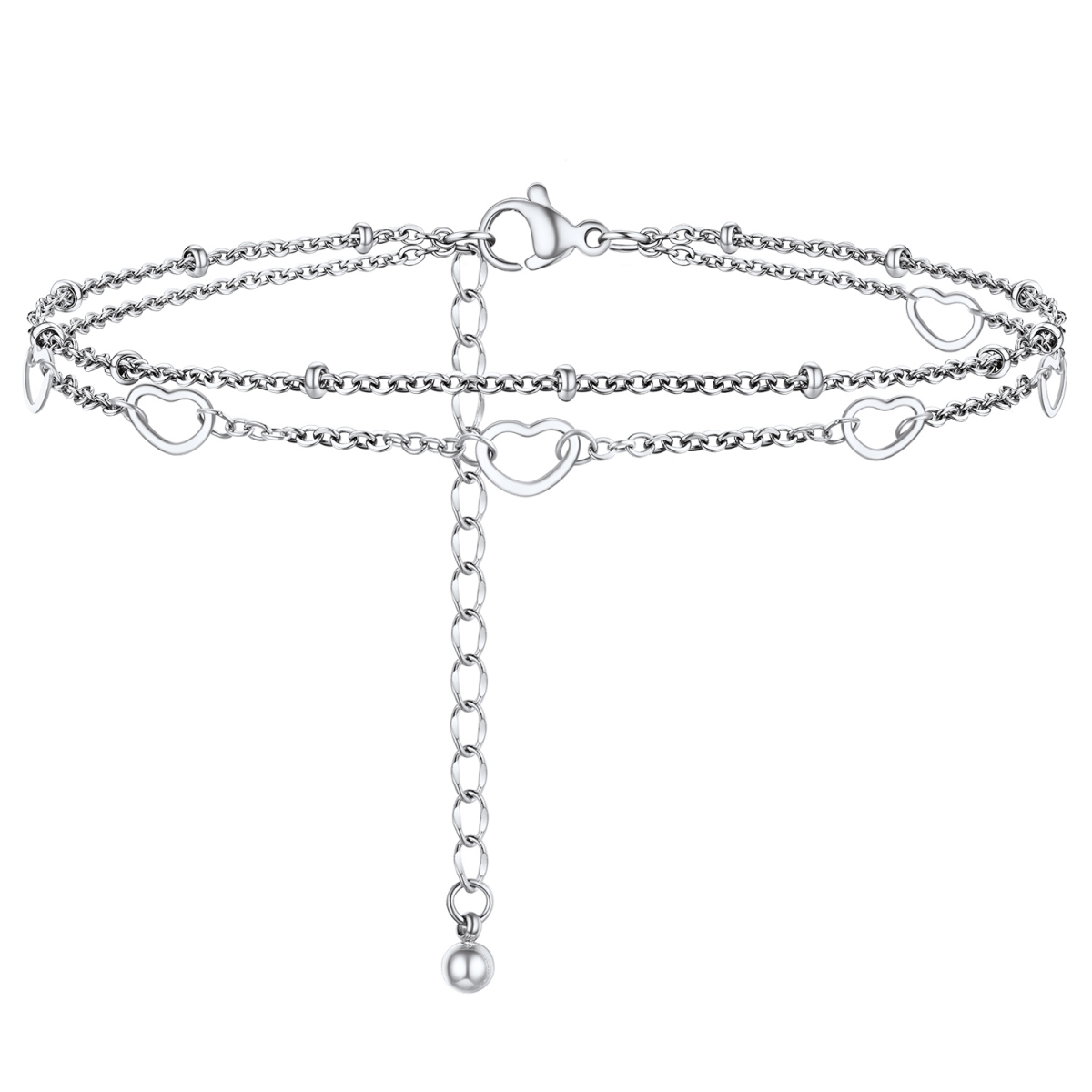 Layered Heart Anklet Beaded Chain Ankle Bracelet for Women