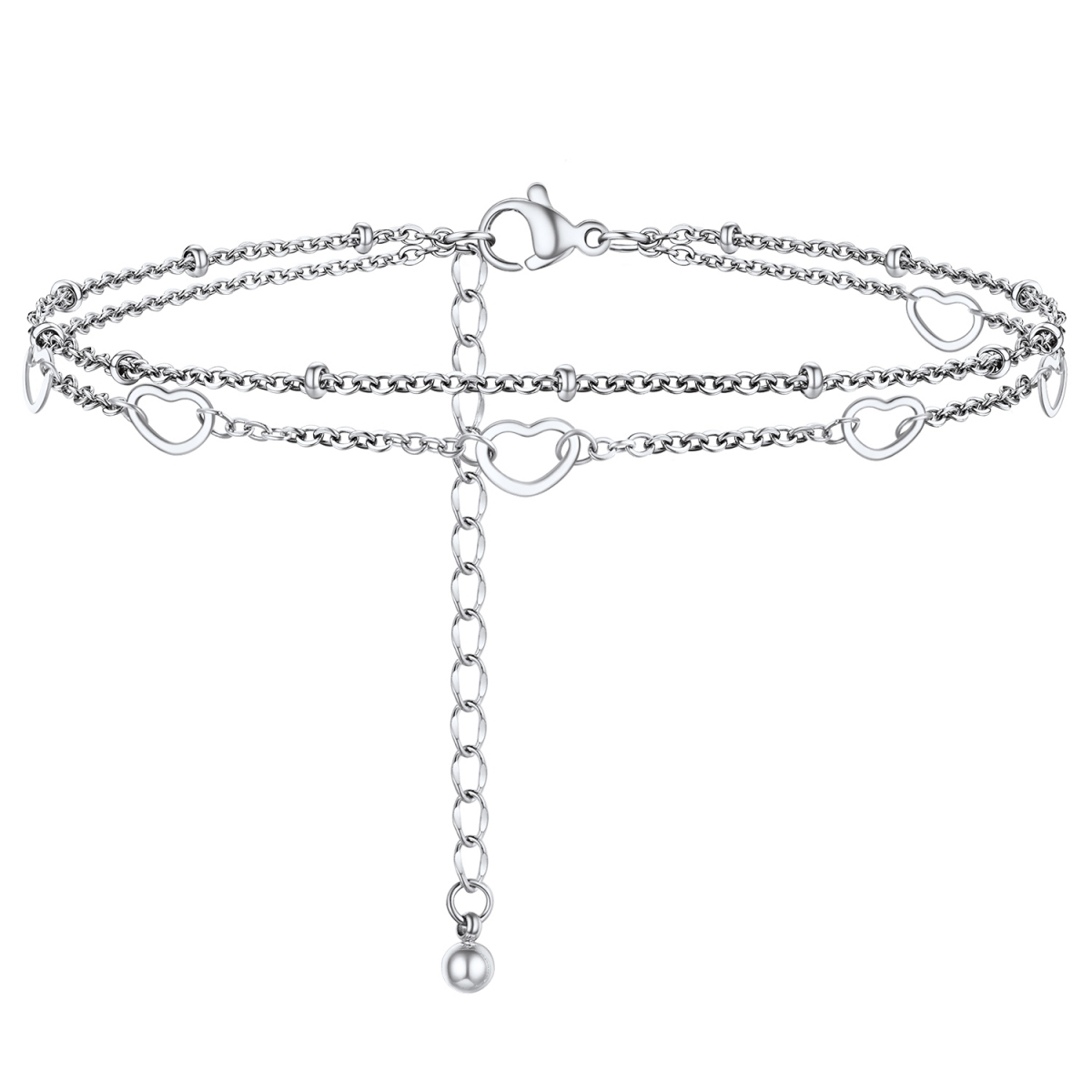 Customized Name Layered Chain Anklets with Beads for Women