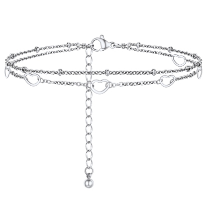 Customized Name Layered Chain Anklets with Beads for Women