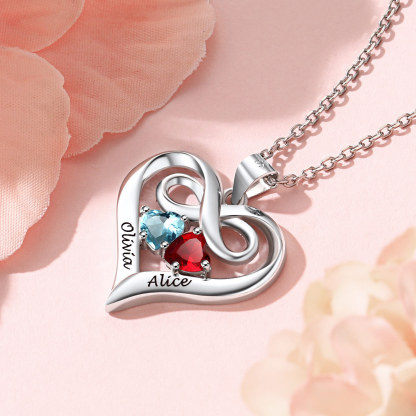 Heart Infinity 2 Birthstones Necklace