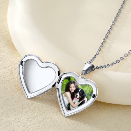 silver Heart Photo Locket Necklace with Picture