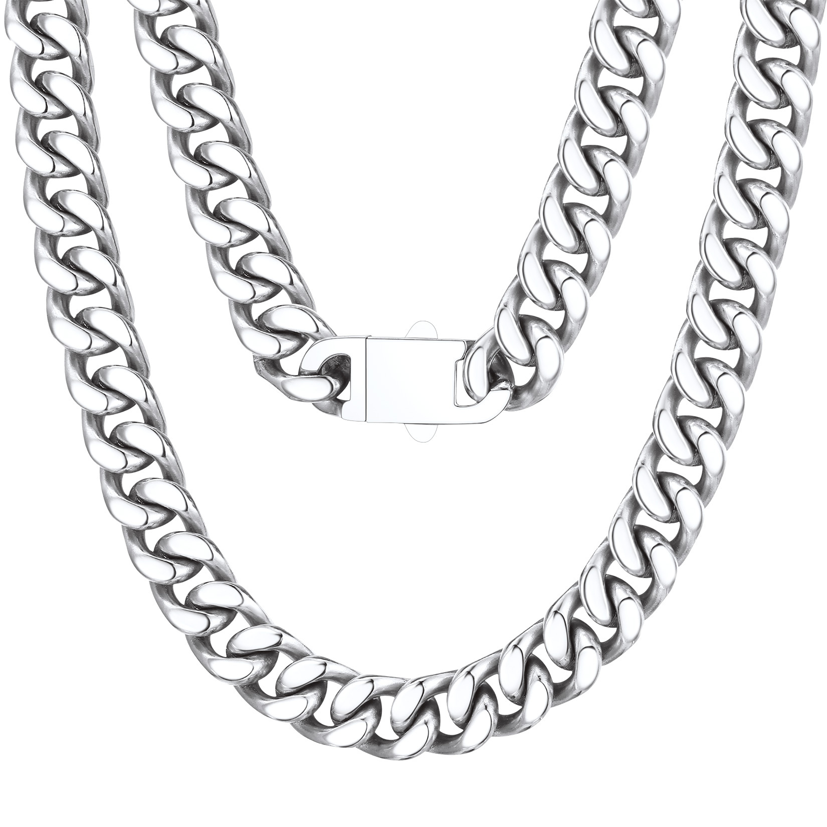 silver Miami Cuban Link Chain Necklace 12mm
