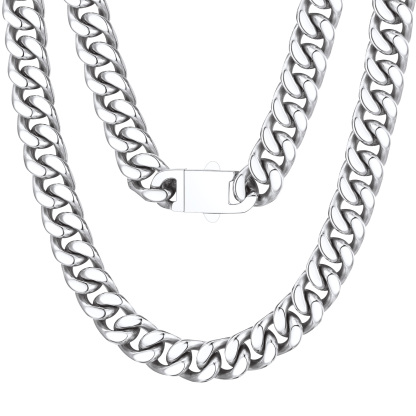 silver Miami Cuban Link Chain Necklace 12mm