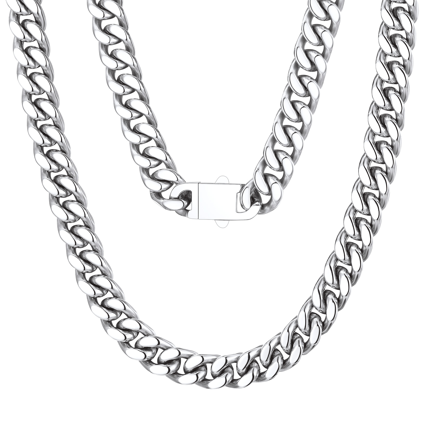 silver Miami Cuban Link Chain Necklace 9mm
