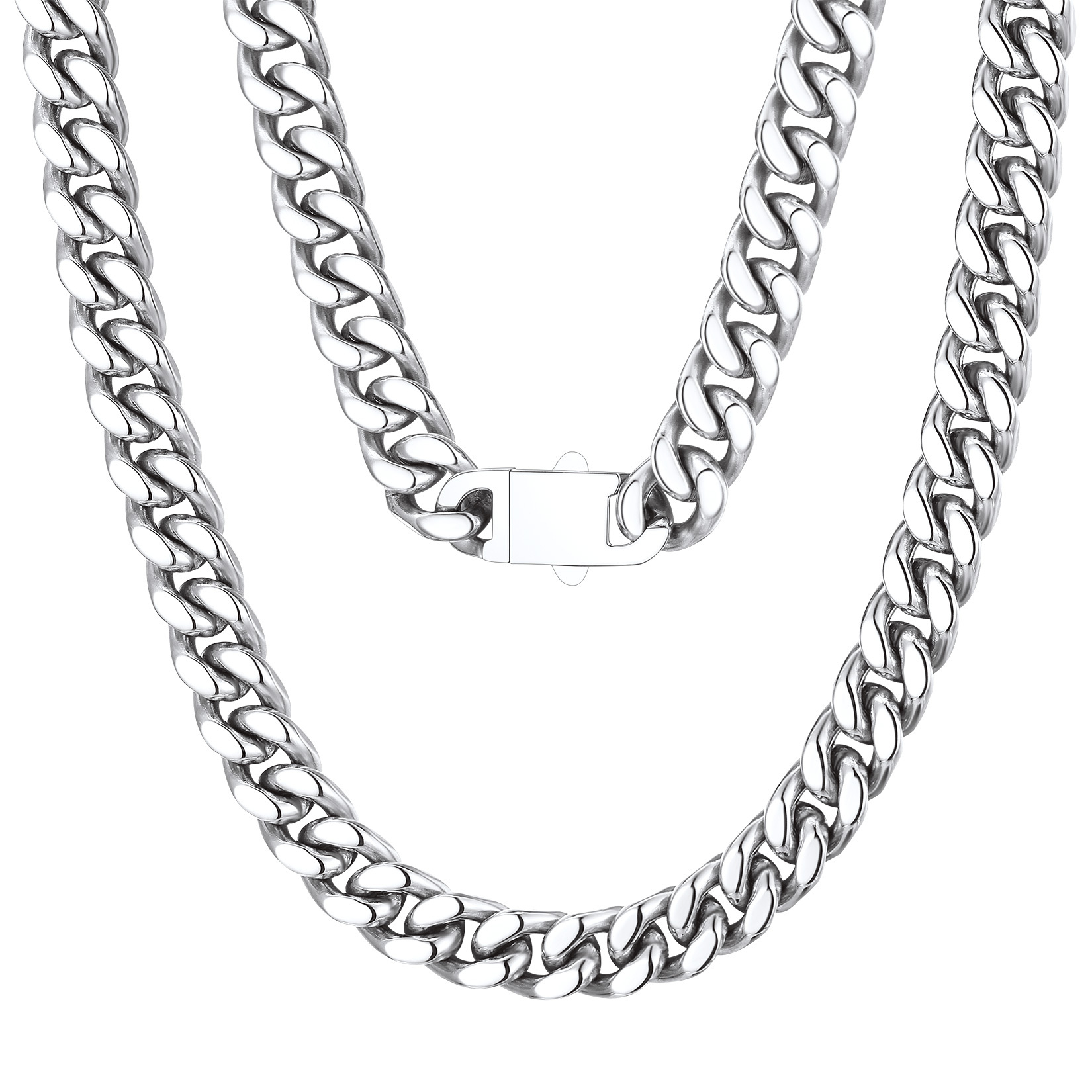 silver Miami Cuban Link Chain Necklace 9mm