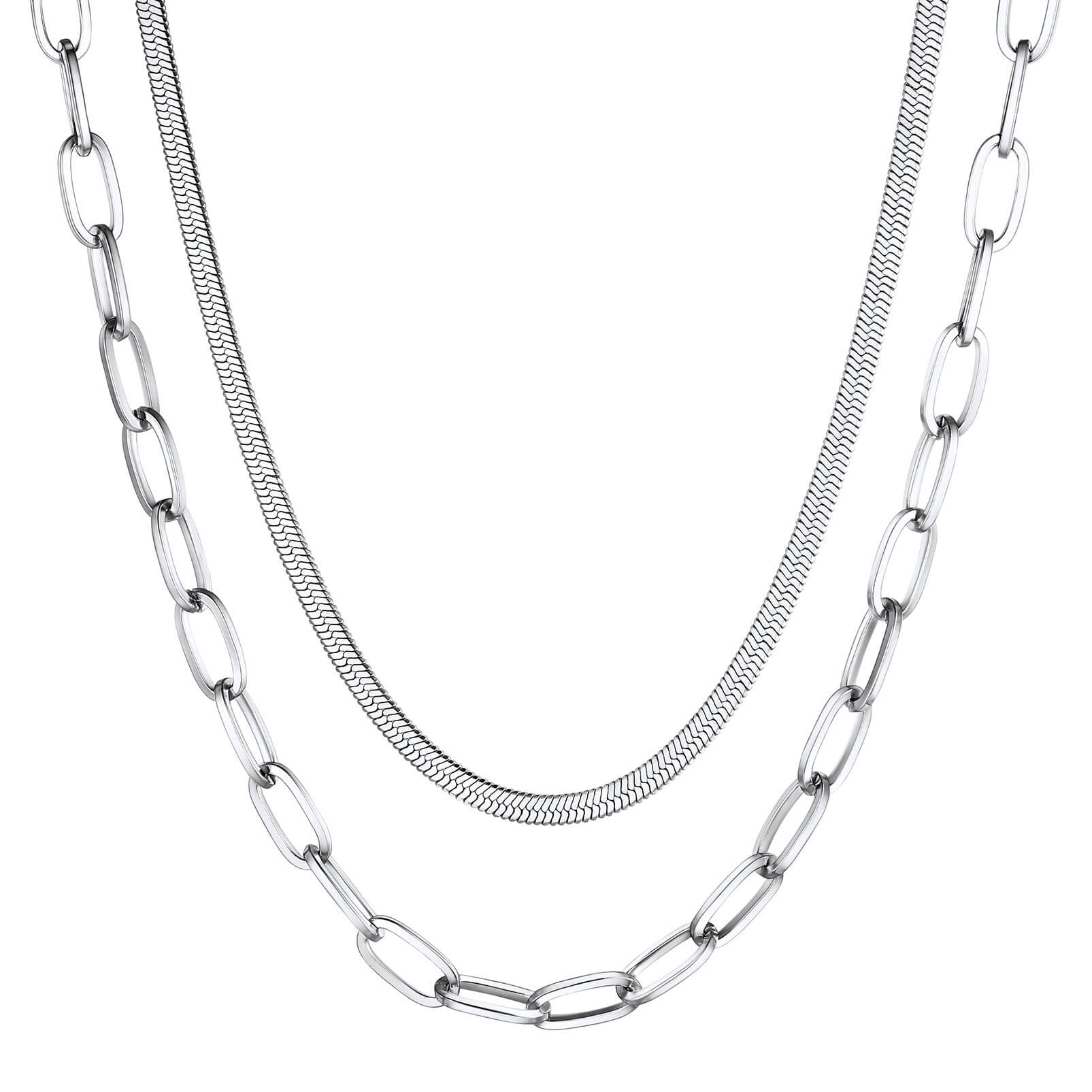 silver Layered Chain Necklace Set for Women