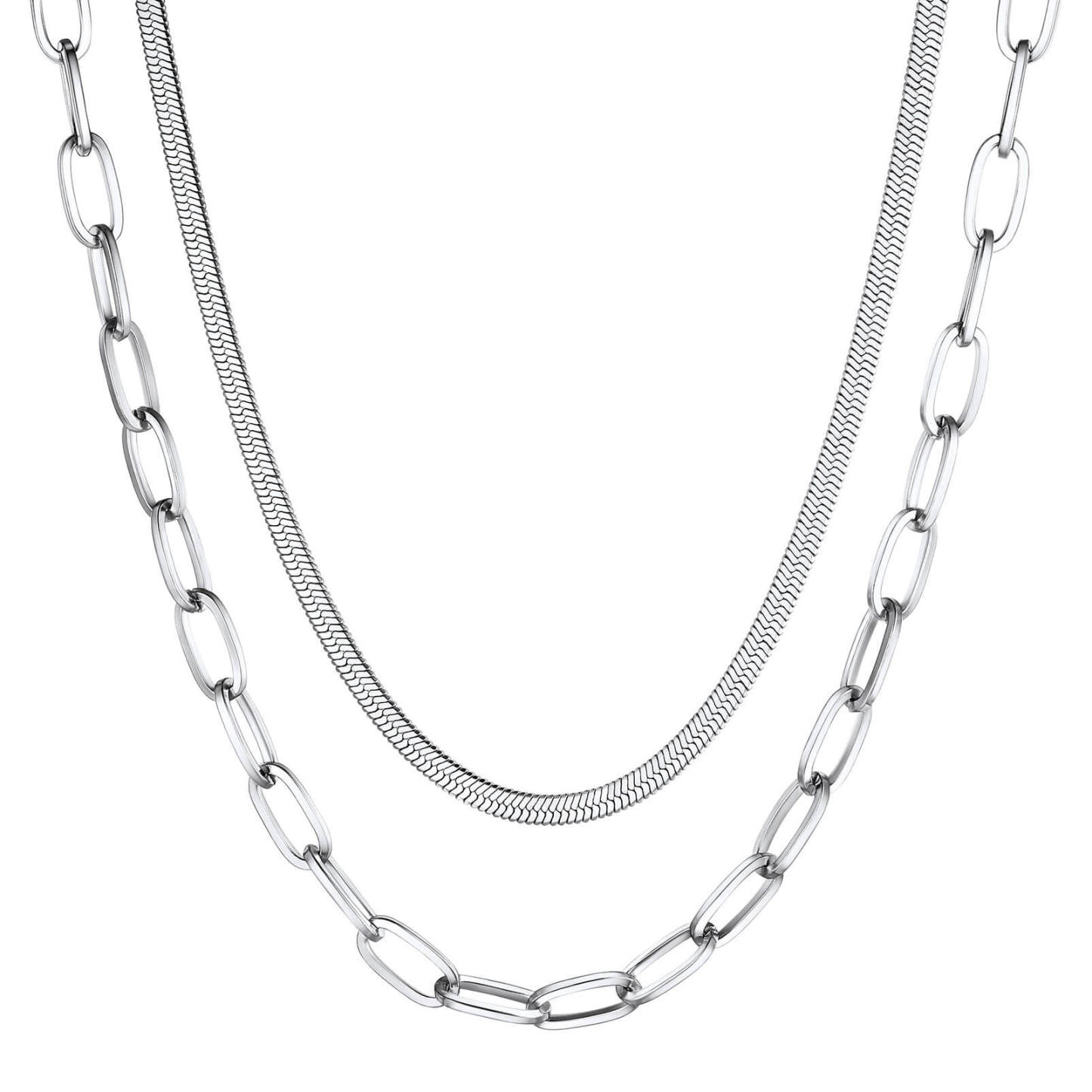 silver Layered Chain Necklace Set for Women