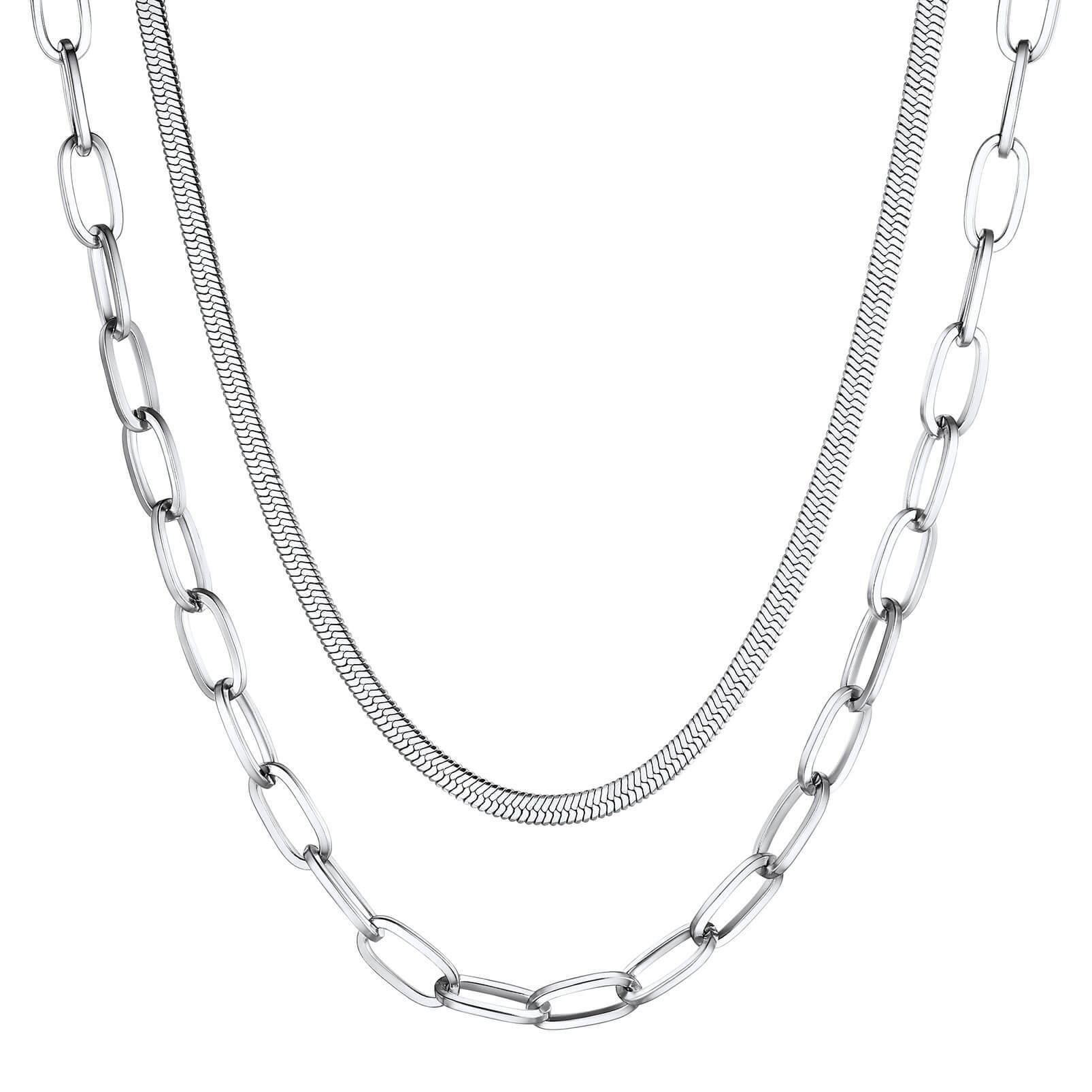 silver Layered Chain Necklace Set for Women