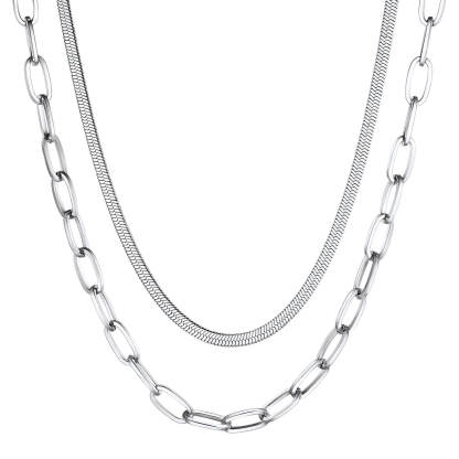 silver Layered Chain Necklace Set for Women