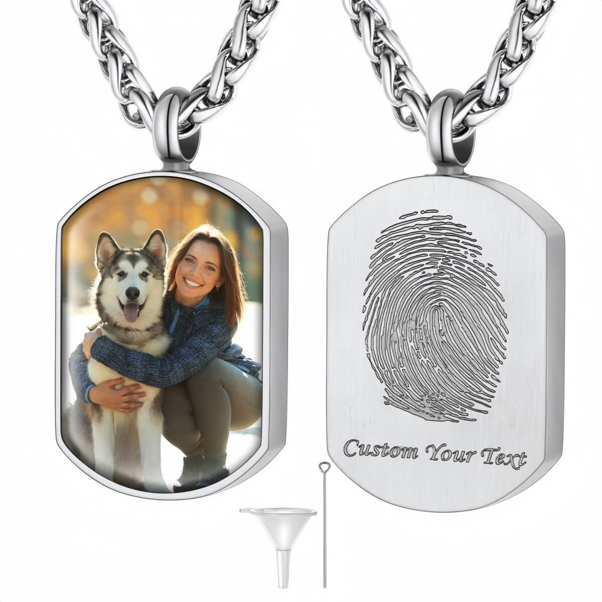 Personalized Photo Urn Necklace for Ashes with Fingerprint
