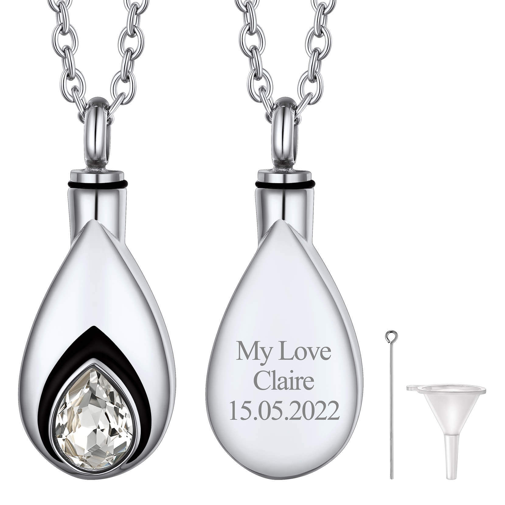 Apr Birthstone Silver Urn Necklace