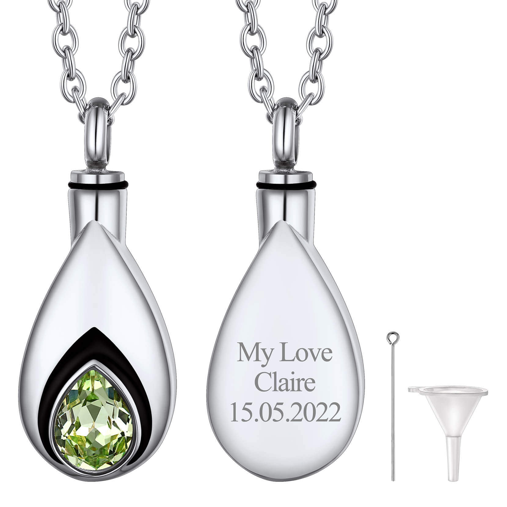 Apr Birthstone Silver Urn Necklace