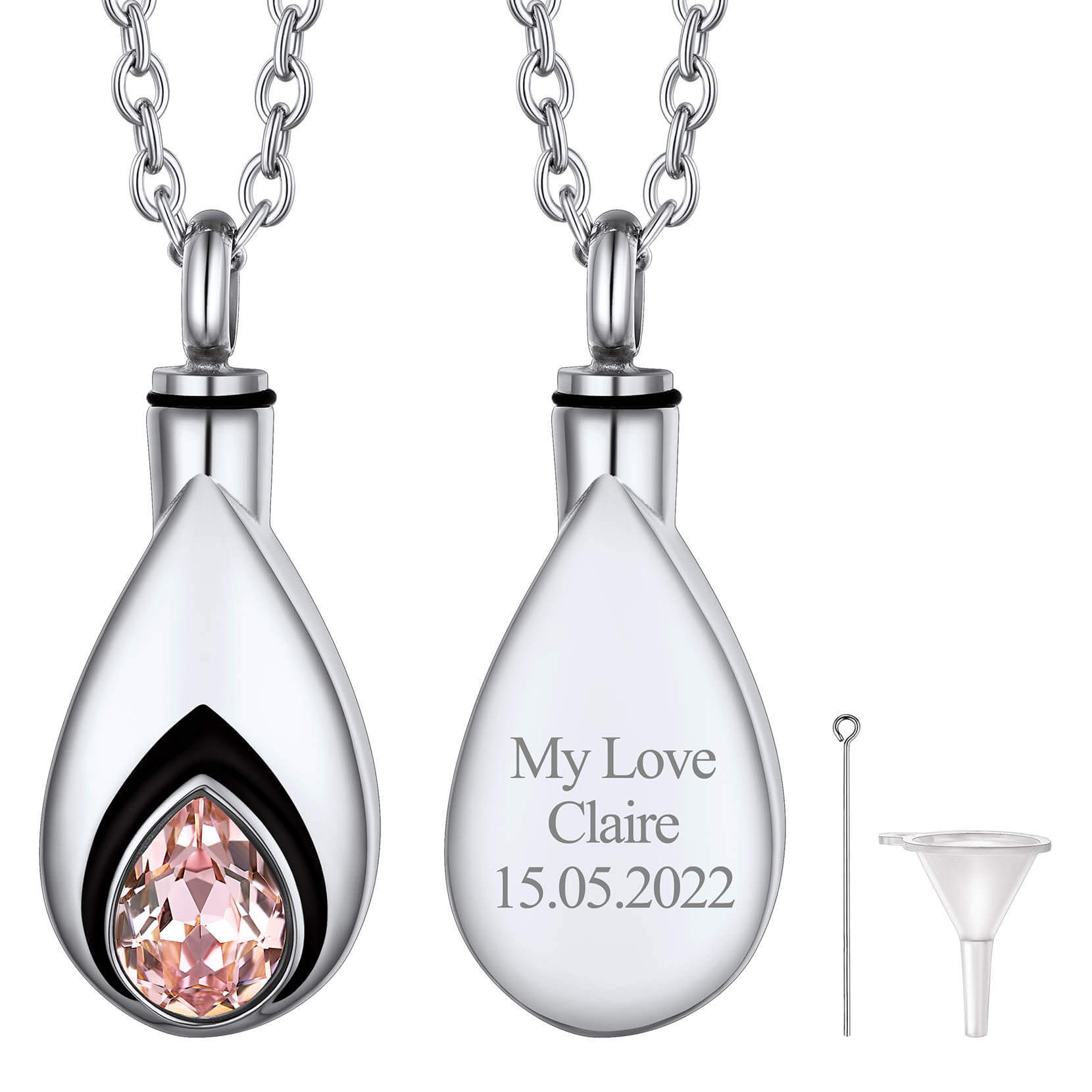 Oct Birthstone Silver Urn Necklace