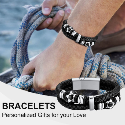 Custom Soccer Ball Leather Bracelet 