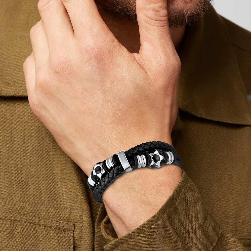 Custom Soccer Ball Leather Bracelet for Men