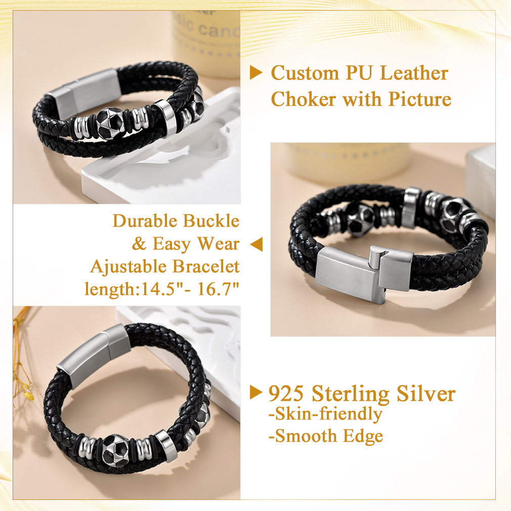 Custom Soccer Ball Leather engraved Bracelet