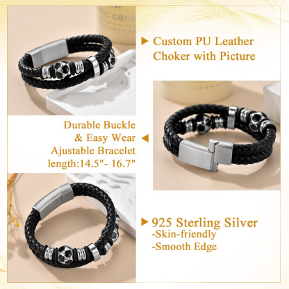 Custom Soccer Ball Leather engraved Bracelet