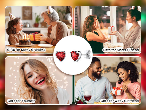 Sterling Silver Birthstone Heart Studs