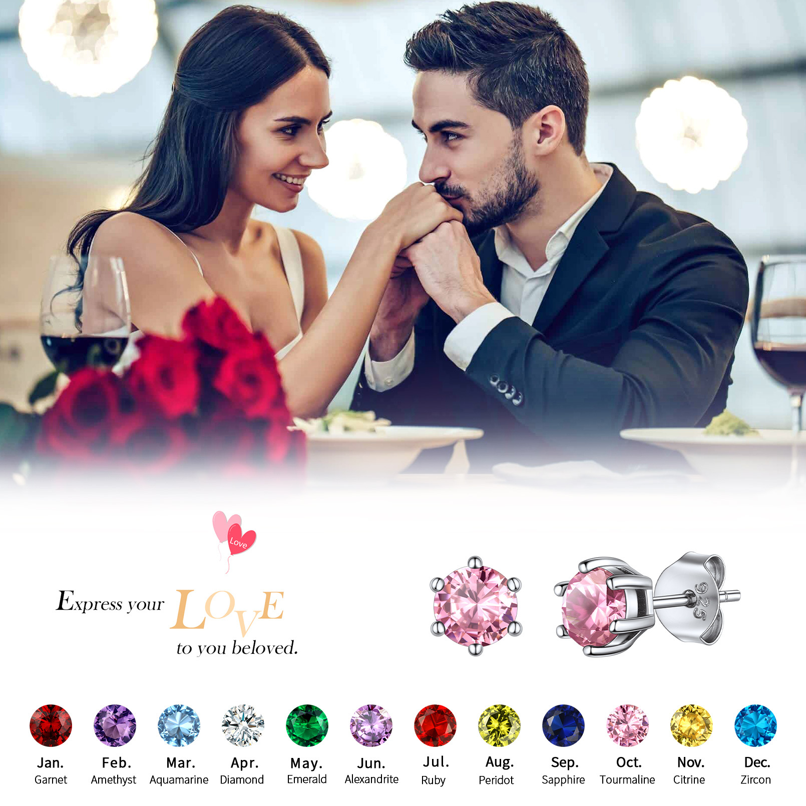 Sterling Silver Birthstone Studs for Women