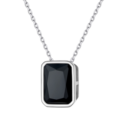 Sterling Silver Square Black Cubic Zirconia Choker Necklace for Women