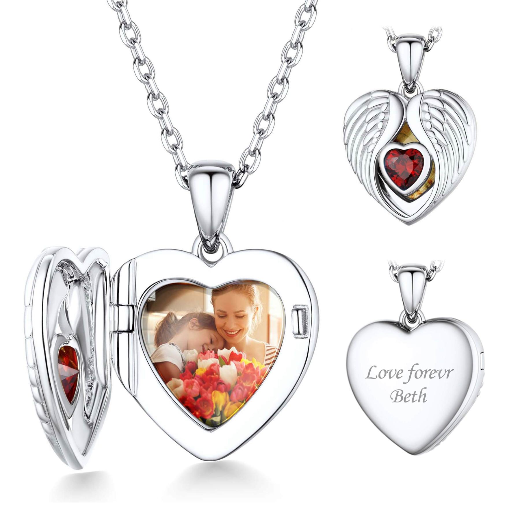 Personalized Sterling Silver Photo Locket Birthstone Necklace for Mom