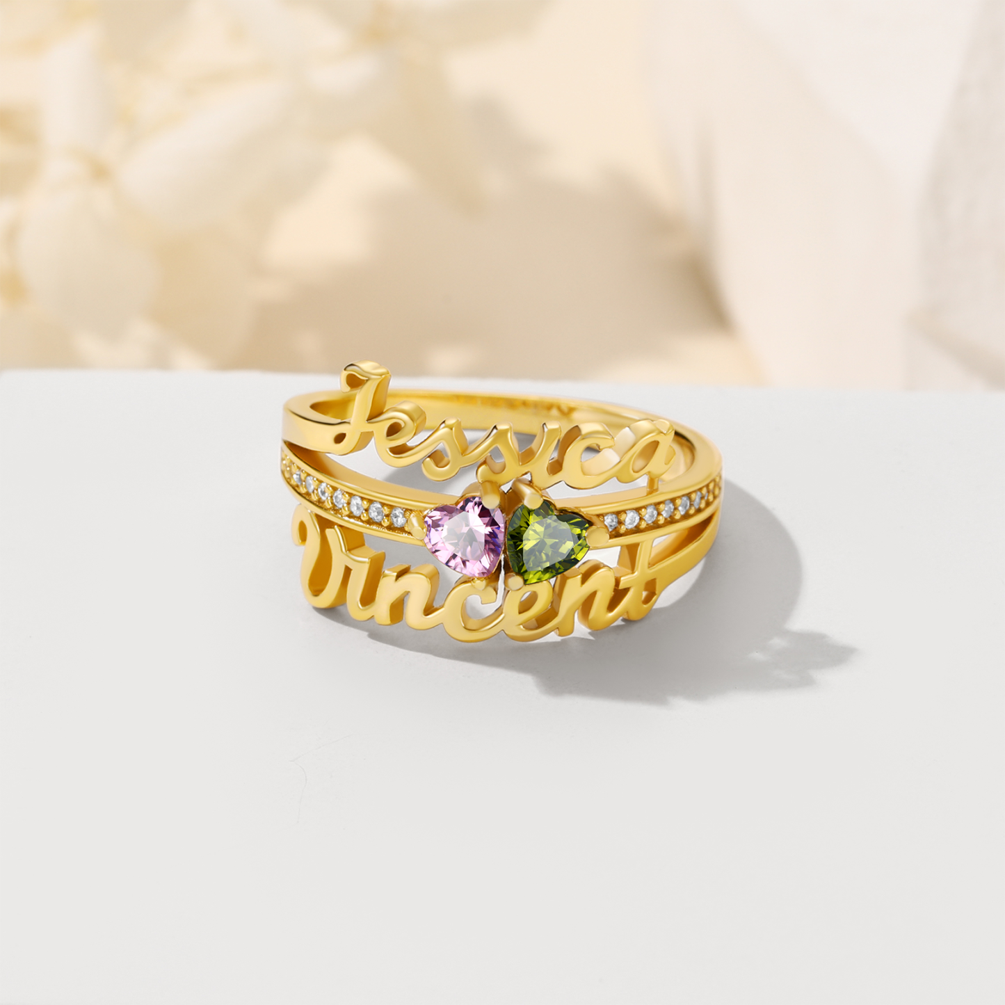 Custom Sterling Silver Heart Birthstone gold Ring 