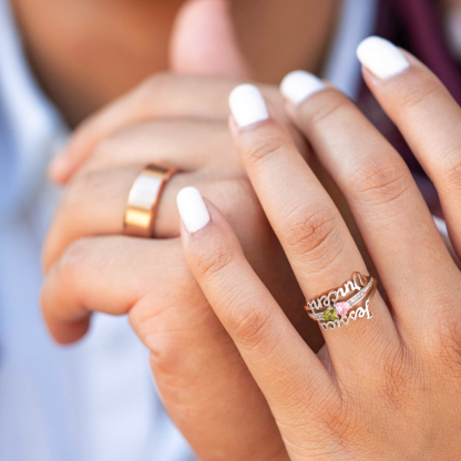 Custom Sterling Silver Heart Birthstone Names Ring 