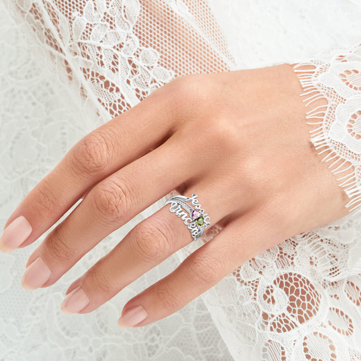 Custom Sterling Silver Birthstone Name Ring