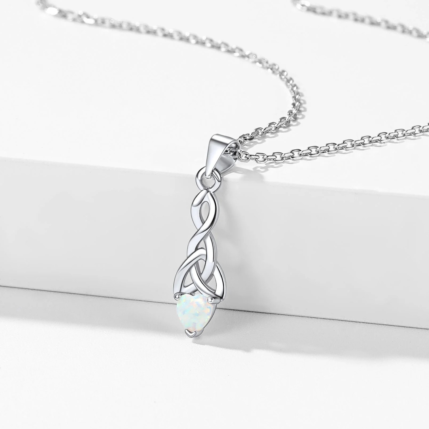  Sterling Silver Opal Celtic Knot Heart Necklace